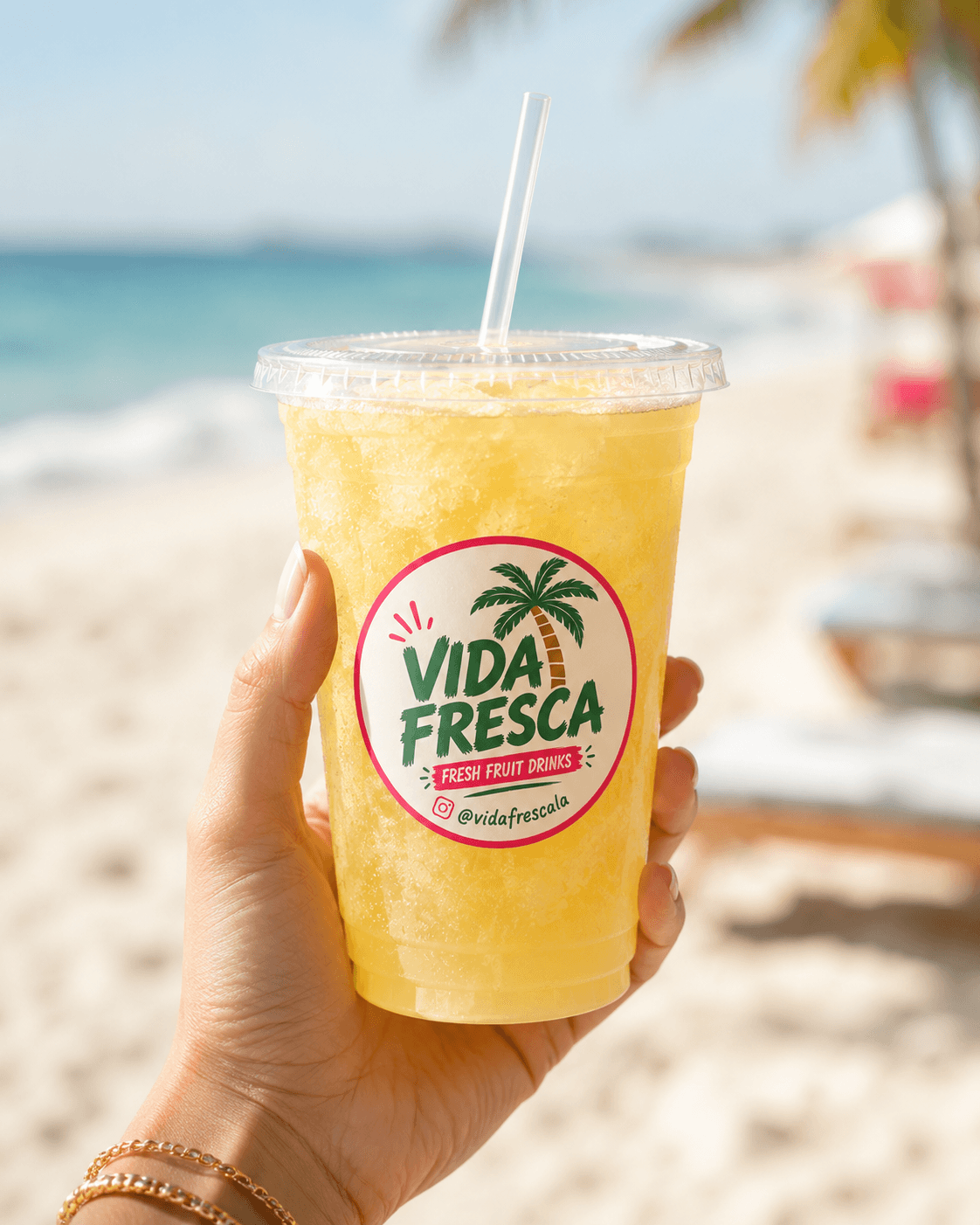 Vida Fresca fresh fruit drink at the beach